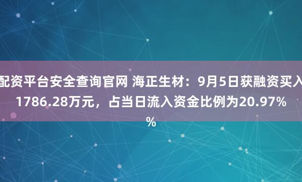 配资平台安全查询官网 海正生材：9月5日获融资买入1786.28万元，占当日流入资金比例为20.97%