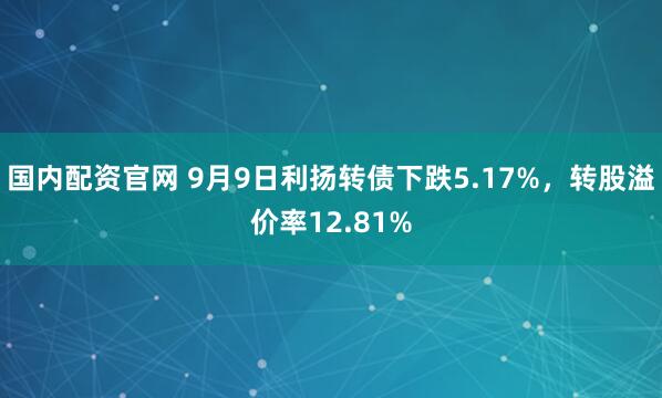 国内配资官网 9月9日利扬转债下跌5.17%，转股溢价率12.81%