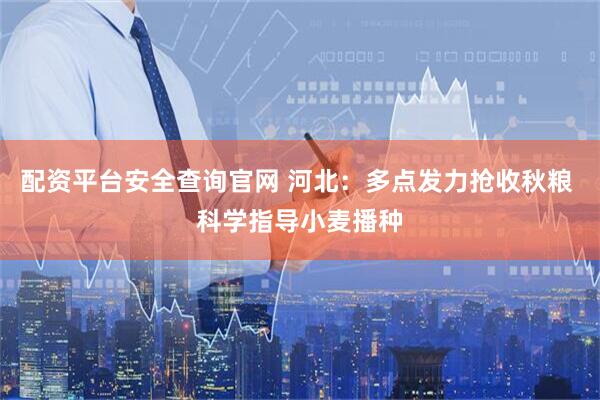 配资平台安全查询官网 河北：多点发力抢收秋粮 科学指导小麦播种